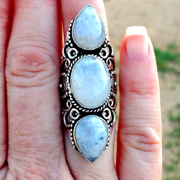 New Rainbow Moonstone 925 Silver Statement Ring. - Picture 1 of 12